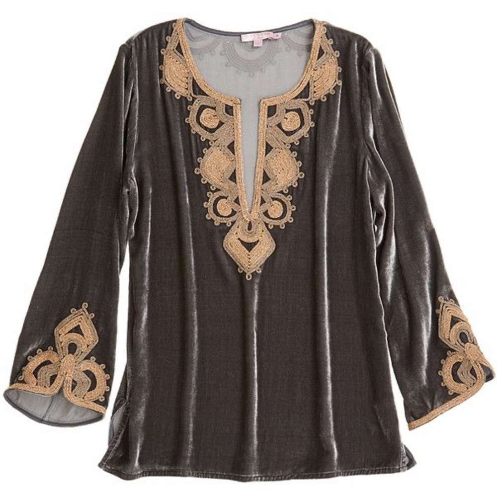 CALYPSO St. Barth Grada Velvet Embroidered tunic